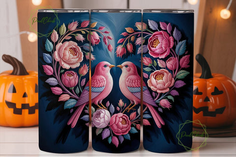Love Birds Floral Heart Tumbler Wrap Sublimation PixelChick 