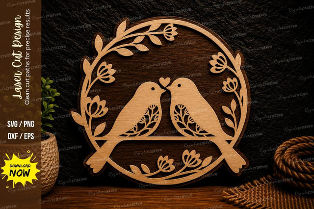Love Birds Floral Wreath Laser Cut SVG File SVG Regulrcrative 