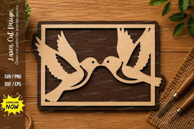 Love Birds Frame SVG | Flying Bird Laser Cut File | Glowforge CNC DXF PNG EPS SVG Regulrcrative 