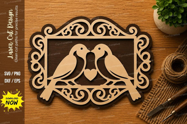Love Birds Frame SVG | Romantic Bird Laser Cut File | Glowforge CNC DXF PNG EPS SVG Regulrcrative 