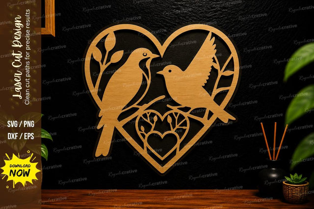 Love Birds Heart Laser Cut Svg Design SVG Regulrcrative 