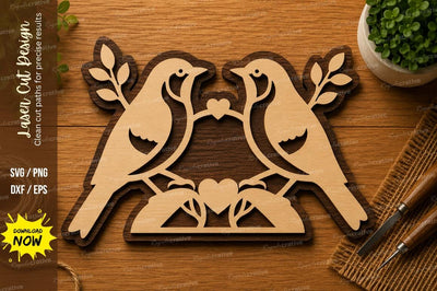 Love Birds Heart SVG | Romantic Bird Laser Cut File | Glowforge CNC DXF PNG EPS SVG Regulrcrative 