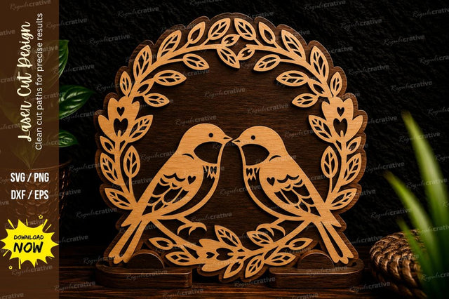 Love Birds Laurel Wreath Laser Cut SVG Design SVG Regulrcrative 