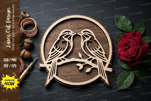 Love Birds Round laser Cut svg Cutting file love birds svg, bird couple frame svg, SVG Regulrcrative 