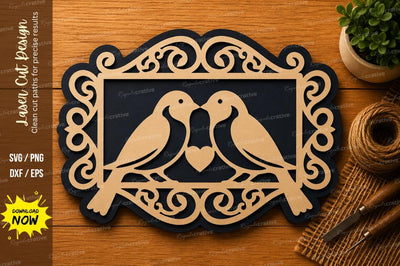 Love Birds Scroll Frame Laser Cut SVG File SVG Regulrcrative 
