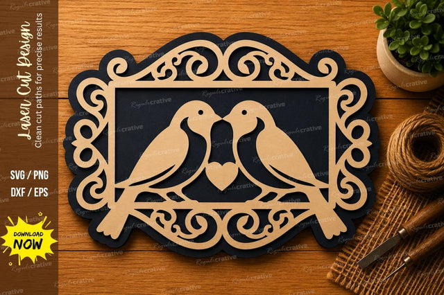 Love Birds Scroll Frame Laser Cut SVG File SVG Regulrcrative 