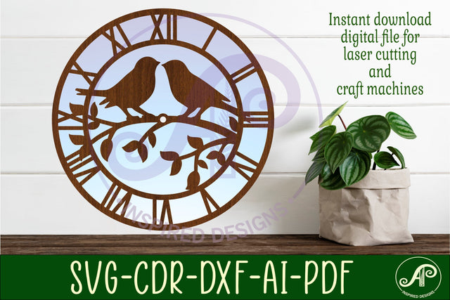 Love birds wall clock laser cut files, SVG SVG APInspireddesigns 