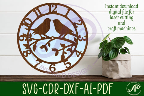 Love birds wall clock laser cut files, SVG SVG APInspireddesigns 