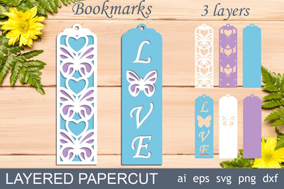 Love bookmark svg, Butterfly bookmark for Mothers day, Layered papercut 3d SVG AnastasiyaArtDesign 