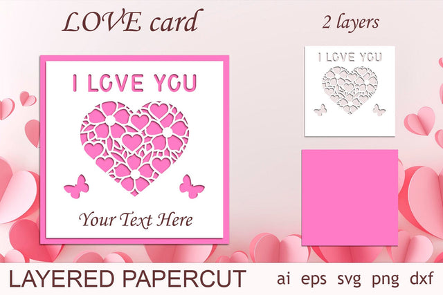 Love card svg template, 3d valentines day papercut, Layered flower heart svg 3D Paper AnastasiyaArtDesign 