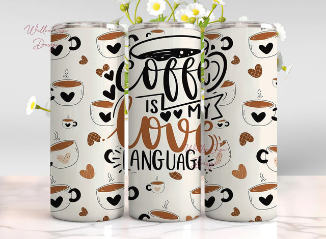 Love Coffee Tumbler 20oz Skinny Tumbler Wrap Sublimation Design, Tumbler PNG Instant Digital Download, Straight Tumbler Wrap PNG Sublimation WillowSageDesign 