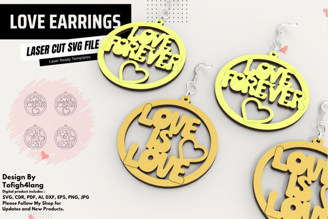 Love Earrings Laser Cut SVG File | "Love Forever" and "Love is Love" Earring Templates | Paper Craft SVG tofigh4lang 