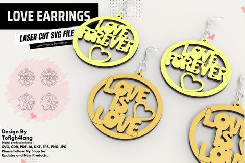 Love Earrings Laser Cut SVG File | "Love Forever" and "Love is Love" Earring Templates | Paper Craft SVG tofigh4lang 