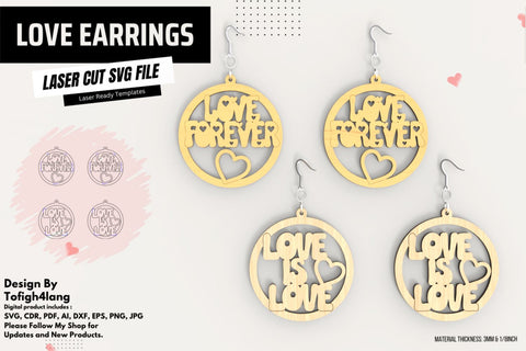 Love Earrings Laser Cut SVG File | "Love Forever" and "Love is Love" Earring Templates | Paper Craft SVG tofigh4lang 