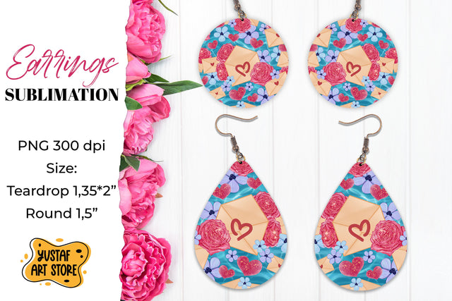 Love Earrings Sublimation. Teardrop and Round Sublimation Yustaf Art Store 