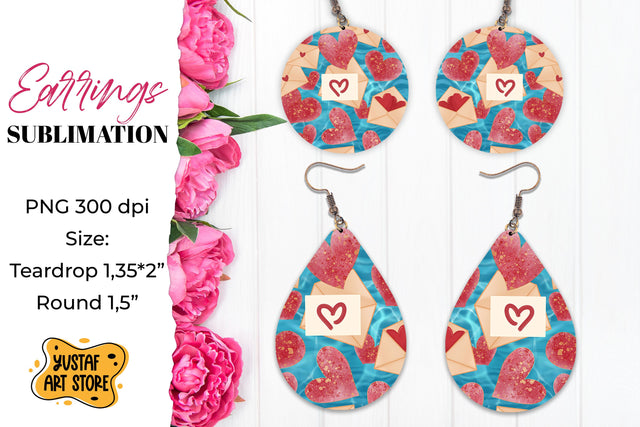 Love Earrings Sublimation. Teardrop and Round Sublimation Yustaf Art Store 