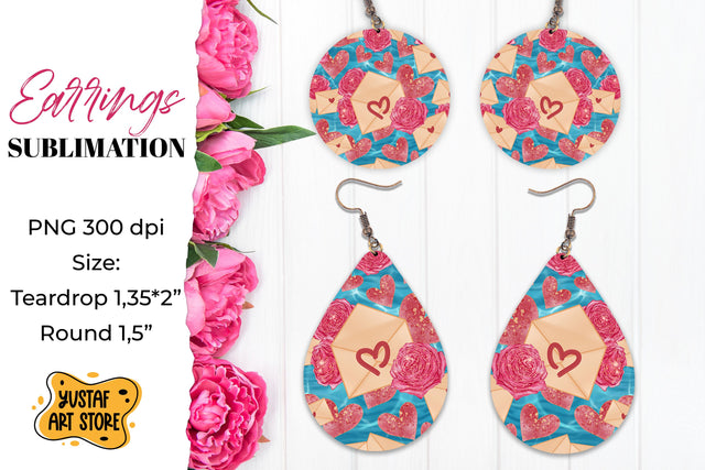 Love Earrings Sublimation.Teardrop/Round design Sublimation Yustaf Art Store 