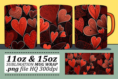Love-Enriched Sublimation Mug Wrap - Heart Pattern 11oz 15oz - Valentines Sublimation afrosvg 