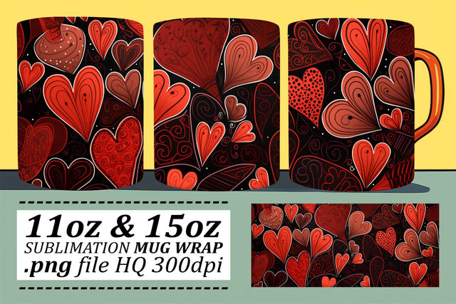 Love-Enriched Sublimation Mug Wrap - Heart Pattern 11oz 15oz - Valentines Sublimation afrosvg 