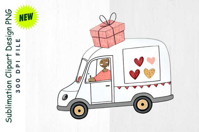 Love Express Van with Heart Shaped Packages Sublimation Clipart Sublimation Regulrcrative 