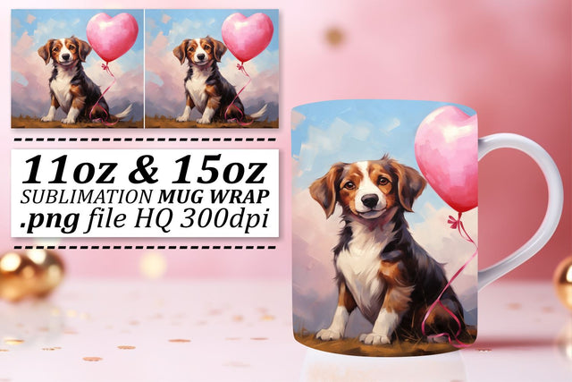 Love-Filled Valentines Heart Balloon Mug Wrap - Animal Sublimation 11oz 15oz Sublimation afrosvg 