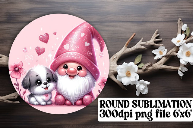 Love Gnomes Sublimation Kit: Circle Art, Keychain, Car Coaster - Valentines Theme Sublimation afrosvg 