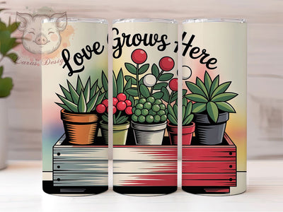 Love Grows Here 20oz Tumbler, Love Grows Here Quote, Floral Wrap Design, Plant Growth Sublimation, 20oz Tumbler Wrap, Sublimation Design PNG, Rustic Garden Gift Sublimation Lara' s Designs 