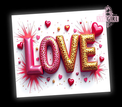 Love Hearts 20oz Tumbler, Love Tumbler Wrap, 20oz Sublimation Design, Romantic Gift, Heart Tumbler, Cute Valentine Cup, Love Themed Drinkware Sublimation SvggirlplusArt 