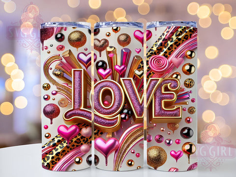 Love Hearts 20oz Tumbler, Love Tumbler Wrap, 20oz Sublimation Design, Romantic Gift, Heart Tumbler, Cute Valentine Cup, Love Themed Drinkware Sublimation SvggirlplusArt 