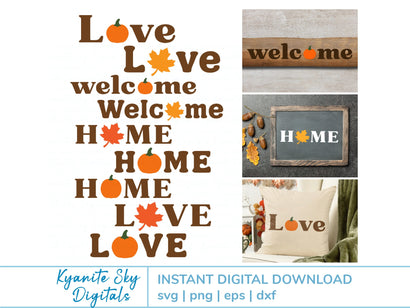 Love Home Welcome SVG bundle words with fall leaf and pumpkin SVG Kyanite Sky Digitals 