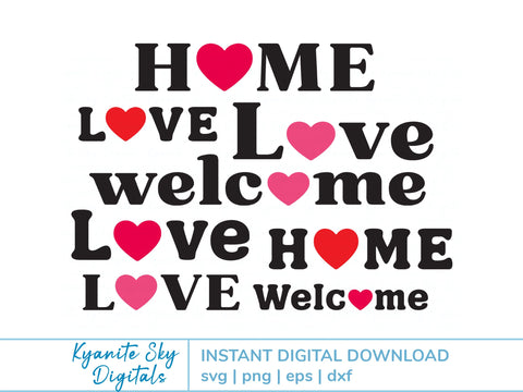 Love Home Welcome SVG bundle words with heart accent SVG Kyanite Sky Digitals 