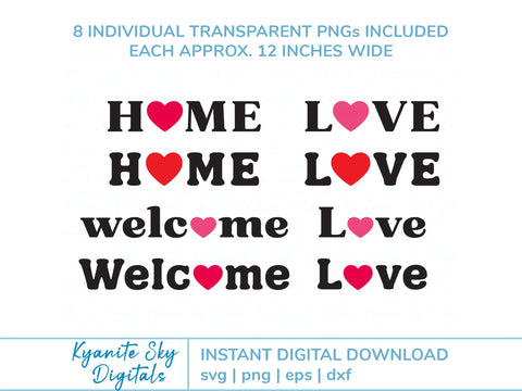 Love Home Welcome SVG bundle words with heart accent SVG Kyanite Sky Digitals 