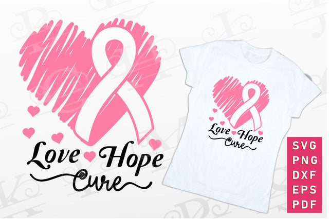 Love Hope Cure, Breast Cancer Ribbon SVG, Cancer Awareness PNG SVG D2PUTRI Designs 