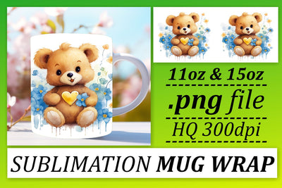 Love in Every Sip: Watercolor Valentines Bear Wrap Sublimation afrosvg 