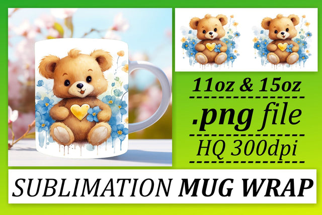 Love in Every Sip: Watercolor Valentines Bear Wrap Sublimation afrosvg 