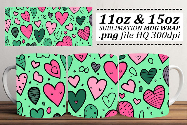 Love-Infused Mug Wrap - Valentines Heart Pattern Sublimation 11oz 15oz Sublimation afrosvg 