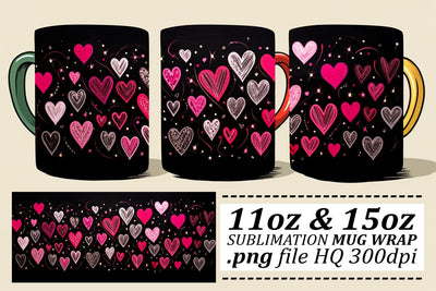Love-Infused Valentines Sublimation Mug Wrap - 11oz 15oz - Heart Pattern Sublimation afrosvg 
