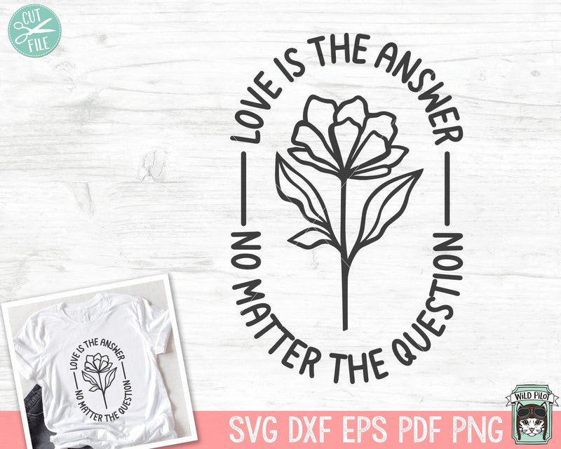 Love is the Answer No Matter the Question SVG file, Inspirational Quote png file, Motivational Quote, Positive Affirmations, Anti Bullying SVG Wild Pilot 