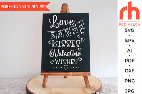Love Kisses Valentine Wishes SVG, Window Decor Cut File, Valentine Ornament DXF, February Decor Vector, Love Design, Valentine's Day Wall SVG RedHelgaArt 
