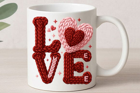 Love Knit Heart PNG Valentine Cozy Yarn Lettering Design SVG BillahCrafts 