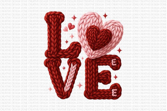 Love Knit Heart PNG Valentine Cozy Yarn Lettering Design SVG BillahCrafts 