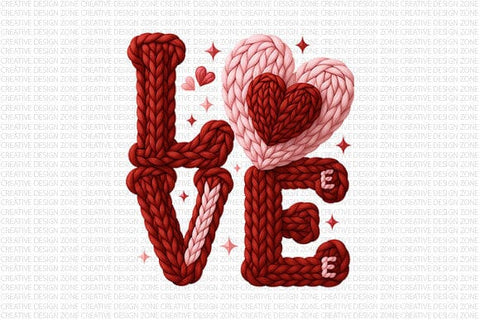 Love Knit Heart PNG Valentine Cozy Yarn Lettering Design SVG BillahCrafts 