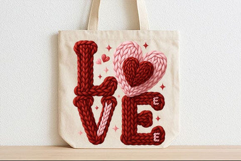 Love Knit Heart PNG Valentine Cozy Yarn Lettering Design SVG BillahCrafts 