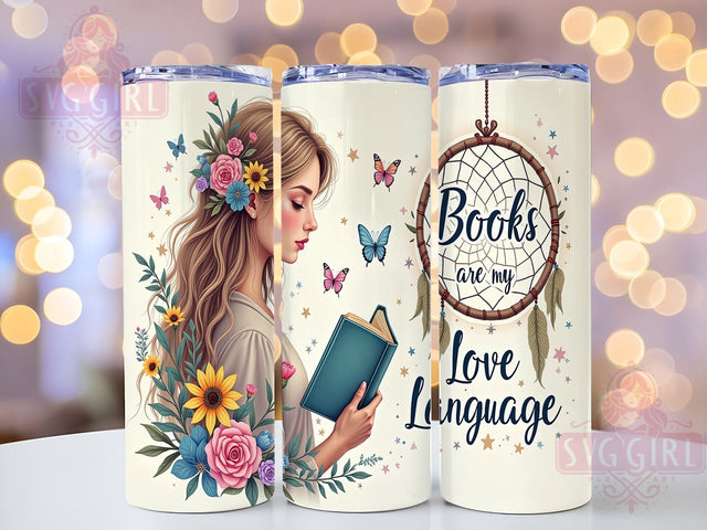Love Language Tumbler, Sunflower Books Design, 20oz Tumbler Wrap, Sublimation PNG, Digital Download, Gift for Book Lovers, Reading Theme Tumbler Sublimation SvggirlplusArt 