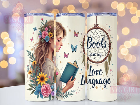 Love Language Tumbler, Sunflower Books Design, 20oz Tumbler Wrap, Sublimation PNG, Digital Download, Gift for Book Lovers, Reading Theme Tumbler Sublimation SvggirlplusArt 