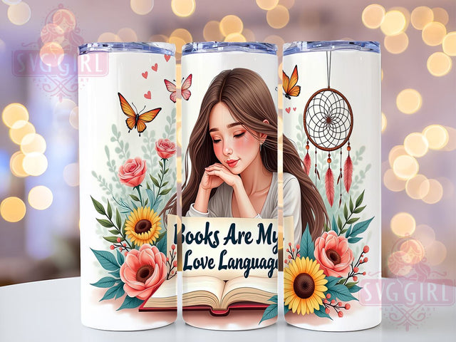Love Language Tumbler, Sunflower Books Design, 20oz Tumbler Wrap, Sublimation PNG, Digital Download, Gift for Book Lovers, Reading Theme Tumbler Sublimation SvggirlplusArt 
