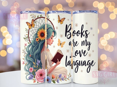 Love Language Tumbler, Sunflower Books Design, 20oz Tumbler Wrap, Sublimation PNG, Digital Download, Gift for Book Lovers, Reading Theme Tumbler Sublimation SvggirlplusArt 