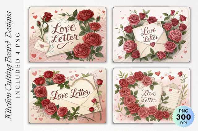 Love Letter Among Red Roses on a Cutting Board Sublimation Regulrcrative 
