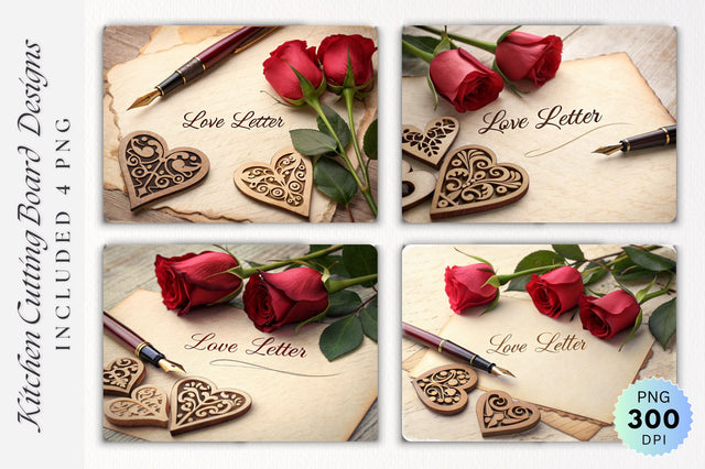 Love Letter and Red Roses on a Cutting Board Sublimation Regulrcrative 