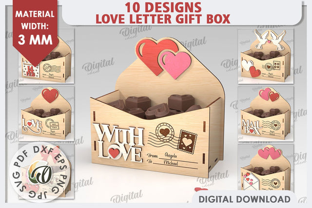 Love Letter Gift Boxes Laser Cut Bundle. Valentine Day Gifts SVG Evgenyia Guschina 